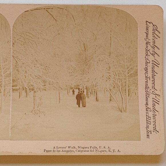 ANTIQUE STEREOGRAPH CARD A Lovers' Walk, Niagara Falls, U.S.A - Picture 3 of 5